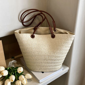 French Style Straw Woven Large Capacity Shoulder Bag for Women Summer 2025 Beach Vacation Casual Handbag Tote Bag