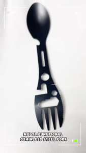 5-in-1 Multi-functional Stainless Steel Outdoor Camping Survival Tool Fork Knife Spoon Bottle Can Opener Eating Tools for Enthusiasts
