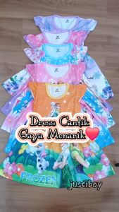 Dress Anak Perempuan Frozen Lengan Pendek / Daster Anak Cewe Elsa Anna Umur 4 - 10 Tahun ABEL