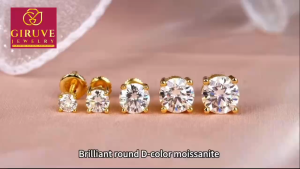 Certified Moissanite Jewelry 925 Sterling Silver 4-Prong Screw-back Stud Earrings 0.5CT 1CT 2CT