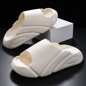 Mens Summer Thick Bottom Anti-Slip Slippers Casual Wear-Outside Sports Throwing Sensation Flat Slippers Breathable Pure Color