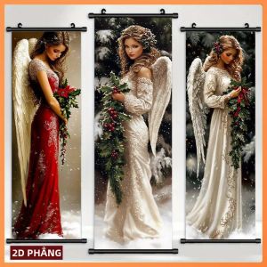VIKAMA Mùa Đông Giáng Sinh Thiên Thần Cuộn Thảm Vintage Cô Gái Ngày Lễ Chủ Đề Dọc Treo Tường Trang Trí Nhà Polyester Không Dệt