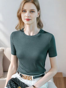 Slim Fit Short Sleeve round Neck T-Shirt Womens Modal Base Shirt Summer Simple Solid Color Shoulder Appropriate Body Shirt