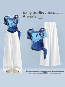 NUMEN BUTTON | Summer Stylish Ziran Tie-dye Short-sleeve T-shirt Jeans Set