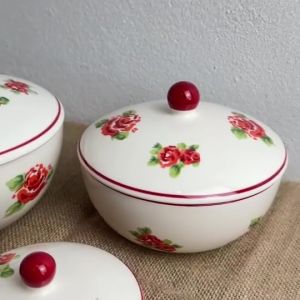 ถ้วย ถ้วยเซรามิก เซรามิก เก็บอาหาร ชามฝาปิด ถ้วยฝาปิดเซรามิค ลายดอกกุหลาบ เข้าไมโครเวฟได้  4-7นิ้ว ชามตุ๋นมีฝาปิดเซรามิค {แถม ชุดกาแฟ }
