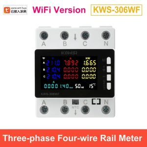 Gaqqee | Tuya WiFi Power Meter Three Phase Four Wire Rail Energy Monitor 80A DIN Rail kWh Meter LCD Color Screen Phone APP Remote Control