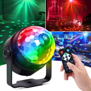 RGB Laser Stage Light Sound Activated Disco Ball Strobe Light DJ Party Lighting for Christmas Club Home Dance（Optional Remote)