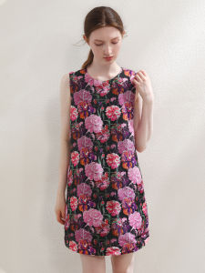 Miccbeirn | Retro Hong Kong Style Silk Linen Sleeveless Dress Slimming Artistic Vest Dress Summer Fashion Commute Print Loose Waist Midi Skirt