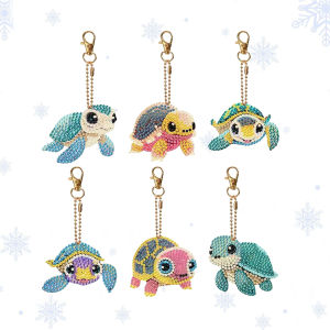 6 Pieces/Set of Diamond Art Painting Set Animal Pattern Keychain DIY Diamond Mosaic Painted Crystal Handicrafts