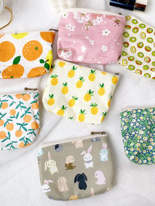 Cute Canvas Mini Wallet Womens Fabric Coin Storage Bag Floral Pattern Korean Style Square Shape Youth Suitable Handbag