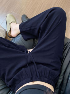 YAYANGREN | Navy Linen Wide Leg Trousers