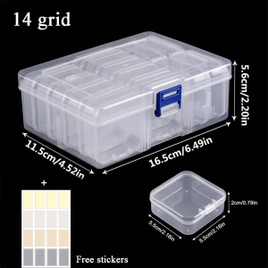 14/30 Grid Transparent Plastic Storage Box Stackable Organizer With Sticker Container For Beads Jewelry Crafts And Home Orga