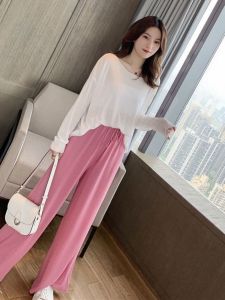 Bộ Đồ Hai Mảnh Ice Silk Rộng Rãi Cạp Cao Thời Trang Mùa Hè Chống Nắng Chống Lão Hóa Cho Nữ Quần Ống Rộng Phong Cách Cổ Tích