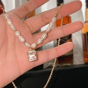 French Style Freshwater Baroque Pearl Necklace Geometric Personalized Elegant Diamond Inlaid Clavicle Chain Accessible Luxury Fancy Ornament