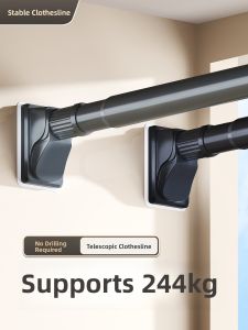 No-Drill Adjustable Drying Rod High Load Bearing Clothes Drying Pole Curtain Rod Bath Curtain Pole Balcony Storage Organizer