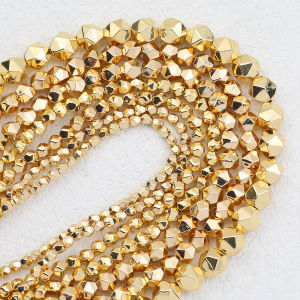 Natural Stone Faceted Round Gold Plated Hematite Spacer Loose Beads 2/3/4/6/8mm For Jewelry Making DIY Bracelet Necklaces Crafts
