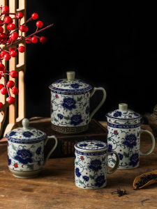 Cốc Trà Gốm Sứ Trung Quốc Cổ Điển Cốc Nước Cốc Trà Pha Trà Có Nắp Dùng Tại Nhà Văn Phòng Cốc Trà Gongfu Cốc Sứ Màu Xanh Trắng