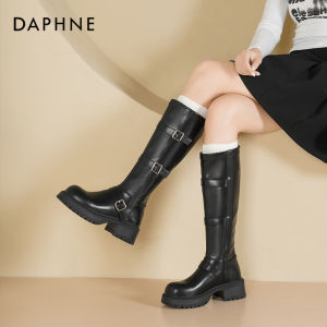 Daphne Womens Thick Heel Long Boots 2025 New Autumn Winter Black Mermaid Calf Western Knight Boots High Top Waterproof Platform