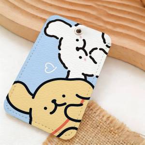 KULECHAOWAN | Dog Breed Maltese Line Dog 1Pc Access Card Case Leather Card Holder Keychain Key Ring Door Access Tags ID Card Case Keychain