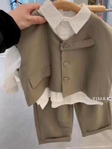 Stylish Mens Spring Autumn Three-Piece Suit Jacket Shirt Fashionable Korean Version Childrens Clothing Rabbit Fur Long Sleeve