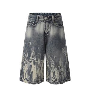 Quần Short Denim Họa Tiết Sọc Cổ Điển Mỹ Cho Nam Và Nữ Quần Dài Đến Giữa Bắp Chân Quần Ống Rộng Quần Thường Ngày Mùa Hè