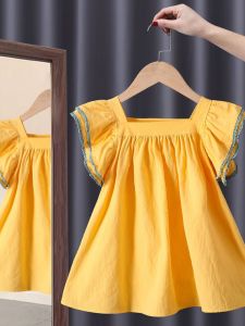 Korean Style Sweet Princess Dress for Girls Cool Shoulder Strap Vest Dress Childrens Fashionable Spring Summer Clothing