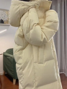 KUGEMA | Womens Winter Thickened Mid-Length Down Cotton Jacket Knee-High Korean Style Small Size Coat Warm Comfortable Long Sleeve Zipper