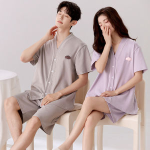 Yuzhaolin | Cotton High Quality Couple Sleepwear Set Short Sleeve Shorts