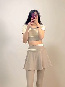 Hens Celana Legging Rok & Crop Top Olahraga Baju Olahraga Senam Fitnes