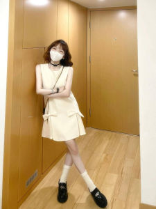 เรียบหรู ปมผีเสื้อ แขนกุด เสื้อกั๊ก เดรส ผู้หญิง ดีไซน์ ความรู้สึกหรูหรา สั้น กระโปรงทรงเอ ฤดูร้อน เดรส สําหรับวัยรุ่น