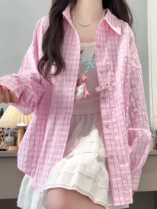 Áo Sơ Mi Kẻ Caro Cotton Nguyên Chất Cho Nữ Mùa Hè Mới Rộng Rãi Che Phủ Lười Biếng Áo Khoác Ngoài Dài Tay Áo Khoác Cardigan