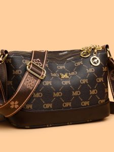 Fashionable Printed Small Bag Womens 2024 New PU Multi-layer Large Capacity Single Shoulder Slant Cross Mom Bag Leisure Handbag