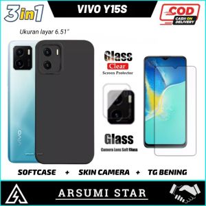 Promo Paket Murah 3in1 Case VIVO Y15S Camera Softcase Slim Black Matte Casr Liquit + Tg Anti Gores Ceramic Matte Anti Spy + Garskin Carbon 3D
