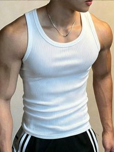 Fashion Korean Vest Thread Casual Tank Top Street Hip Hop Sleeveless Mens Clothes Summer Y2K Sport Vests Gym Suitable Streetwear