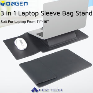 INOVAGEN ที่เก็บของแล็ปท็อปกันน้ำพร้อมขาตั้งแผ่นรองเมาส์หนัง PU แบบพกพาแบบ3-In-1พร้อมขาตั้งแบบพับได้