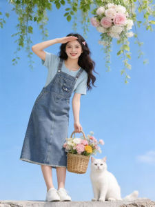 YINGKETUO | Adjustable Bib Overall Dress Pure Color T-Shirt