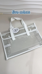 Long Clear Bag Double-layer File Bag Waterproof Exam Specific Transparent Bag with Handle