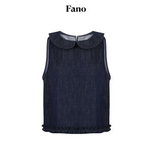 Fano | Age Reducing Sleeveless Blouse Women Wooden Ears Collar Jeans Top