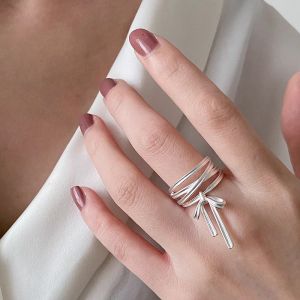 Y2K Bow Openning Ring Women Girls Sweet Handmade Finger Rings Design Bow-knot Ear Cuff Ballet Ribbon Jewelry Gifts