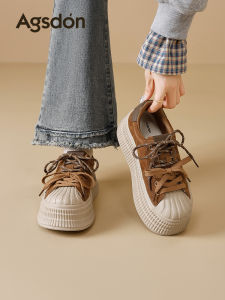 Agsdon Brown Canvas Sneakers Womens 2026 New Spring Thick Bottom Fleece-lined Mermaid Cotton Shoes Casual Sports Shoes