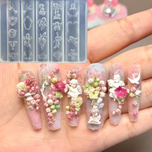 A Baroque Angel Relief Photo Frame Wishing Pool Love God Wings 3D Nail Art Decoration Transparent Mold