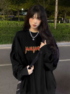 Pure Cotton American Retro Sweatshirt round Neck Womens Loose Thin Spring Autumn Top Fashionable Letter Print Comfortable Fit