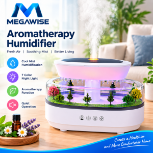 Megawise Simulated Raindrop Aromatherapy Diffuser Forest Green Landscape Essential Oil Humidifier With Natural White Noise Music