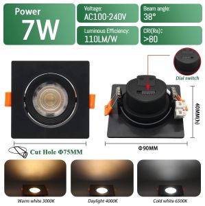 2-10pcs Recessed 3 Color Adjusted AC100-240V LED Ceiling Spot Downlight Dial Switch CCT 3000K/4000K/6500K for Home Direction