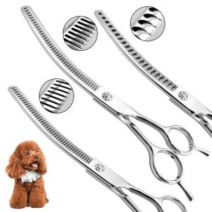 7.5 Inches Silver Dog Grooming Shears Curved Thinning Shark Chunker Professional Pet Trimming Shears Tools Dog Hair Accessories