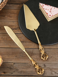 Golden European Style Cake Server And Knife Set Wedding Birthday Dessert Table Bread Knife Triangle Scoop Bakery Tools