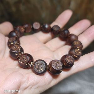 Gegegems Collection aged 3-Eye Bodhi (zijinshu) carved Chinese Chess bracelet [Natural unprocessed]