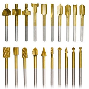 10Pcs HSS Router Carbide Engraving Bits & 10Pcs Router Bit with 1/8"(3mm) Shank Power Rotary Tools for DIY Woodworking Carving
