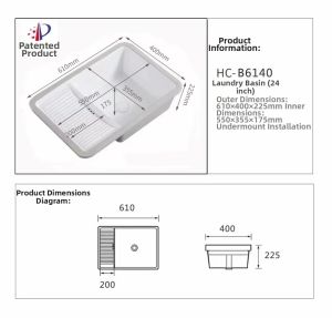 DANBIYIN | Ceramic Undermount Laundry Sink with Washboard