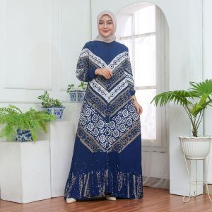 Gamis Twill Motif Batik cap malaman Pekalongan Busui Full kancing model tali samping terbaru premium